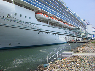 The Crown Princess with the boarding system in place.