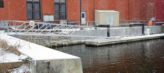 This 45 ft. by 4 ft. wide aluminum gangway can also be seen on our testing page loaded with 9000 lbs of cement blocks.