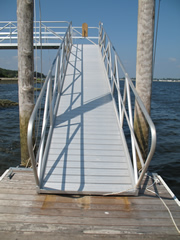 Looking up the aluminum gangway from the float. 